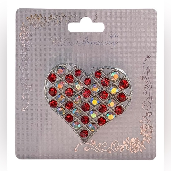 5/$25 Chloe Accessory Red & Silver Crystal Heart Pin Brooch - Picture 1 of 2